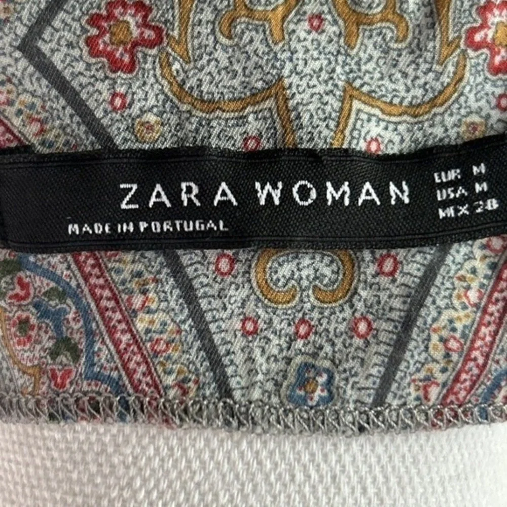 Zara Woman Medium Paisley Silk‎ Blend V-Neck Elastic Waist Boho Mini Dress M